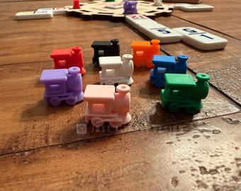 Mexican Train Domino Markers, Set of 8 Trains, Assorted Colors, Replacement Plastic Game Pieces