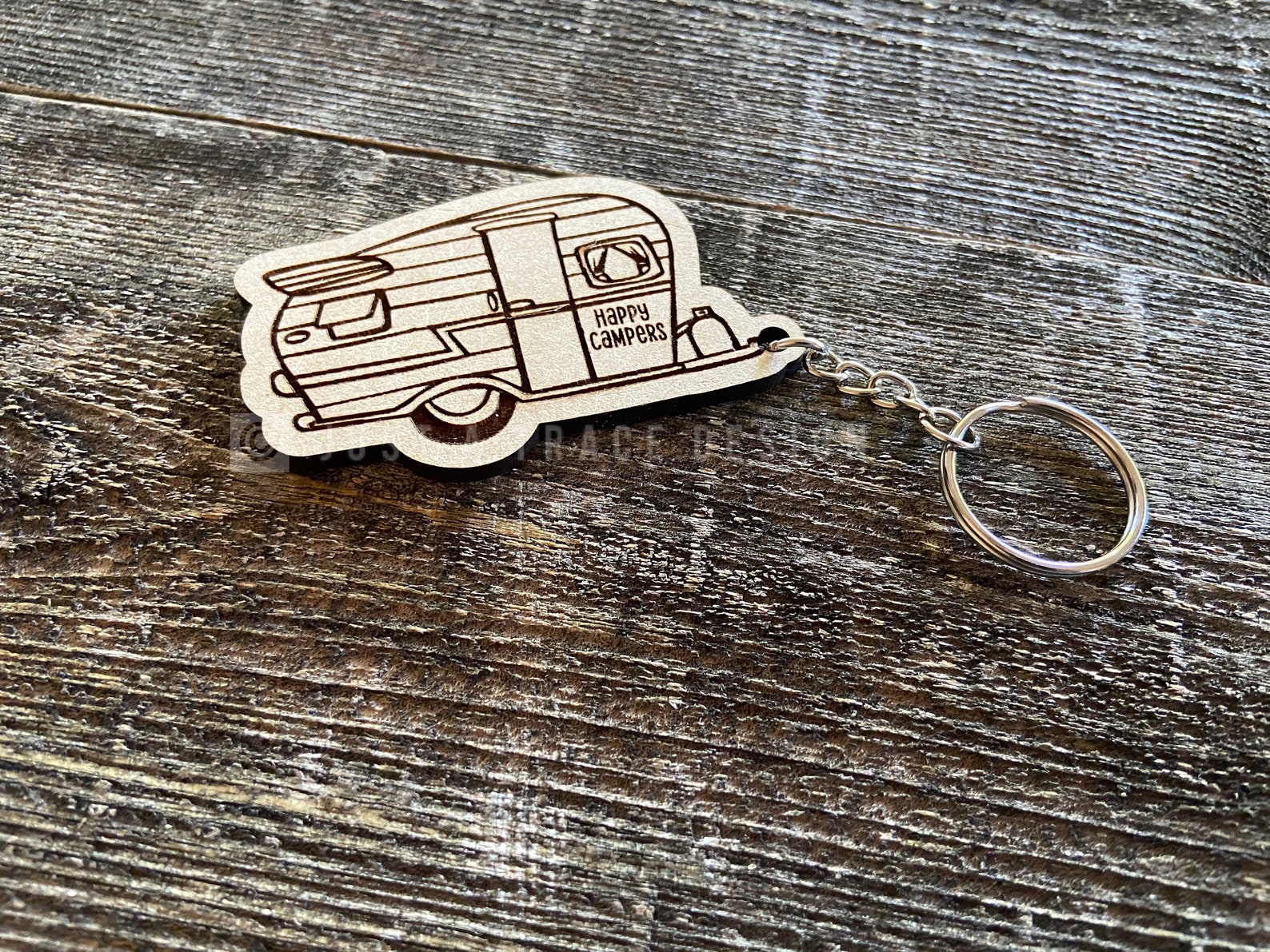 Wood Happy Camper Key Chain Laser Cut and Engraved Etsy
