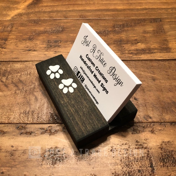 Paw Prints Wood Business Card Holder Business Cards Desk Accessory Business Gift Dog Paw Print Pet