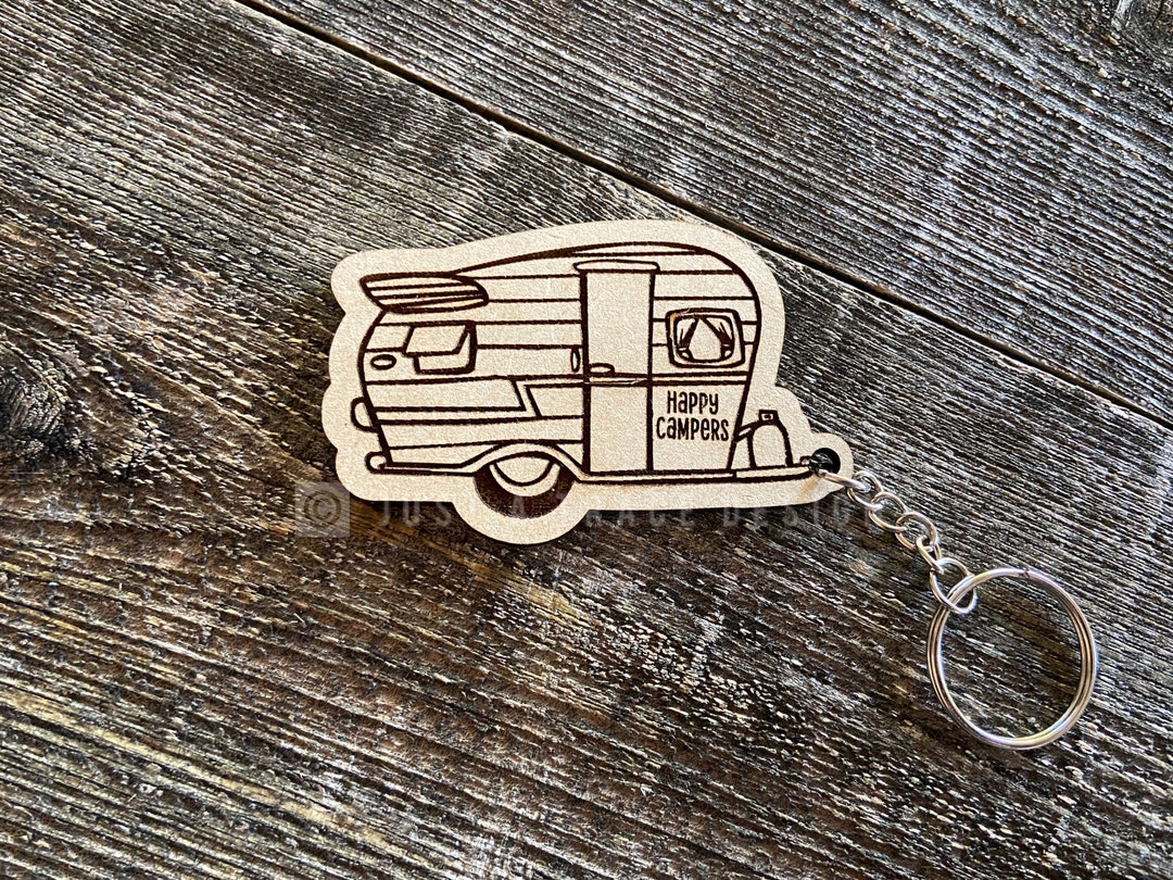 Wood Happy Camper Key Chain Camping Keychain RV Keychain Etsy