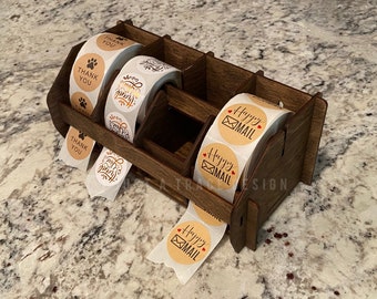 Birch Plywood 4-Roll Label Holder: Desktop Sticker Organizer