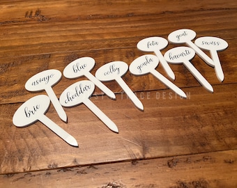 Set of 10 Cheese Markers, Grazing Board, Cheese Board, Serving Board, Charcuterie Board, White Cheese Picks, Housewarming Gift, Food Marker