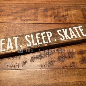 Eat. Sleep. Skate. Wood Sign, Desk Decor, Home Decor, Skating Sign, Roller Skating, Roller Blades, Skate Board, Long Board, 12 x 2.25 Dark Walnut