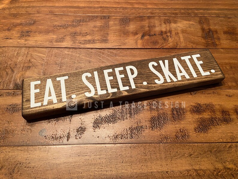 Eat. Sleep. Skate. Wood Sign, Desk Decor, Home Decor, Skating Sign, Roller Skating, Roller Blades, Skate Board, Long Board, 12 x 2.25 Dark Walnut