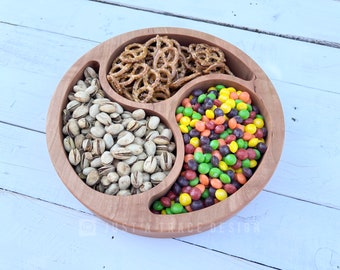 Wooden 3 Section Snack Tray, Grazing Board, Appetizer Tray, Wood Platter, Serving Tray, Nut Dish, Candy Dish, Nut Tray, Serving Platter