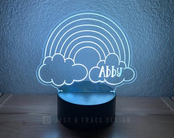 Rainbow Cloud Personalized Night Light, Kids Night Light, Rainbow Name Night Light,  Acrylic Nightlight, Laser Cut and Engraved