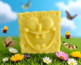 Yellow Sponge Soap – Cute Square Sponge Soap – Fun Kids Bath Soap – Cartoon Style Handmade Soap – Unique Gift