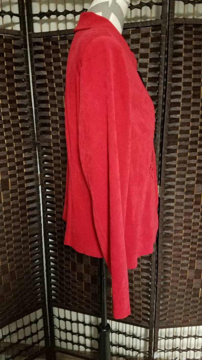 Vintage Dressbarn Ladies Zip Up Jacket Size Large Red Black Artsy Floral Casual
