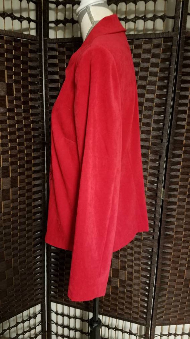 Vintage Dressbarn Ladies Zip Up Jacket Size Large Red Black Artsy Floral Casual