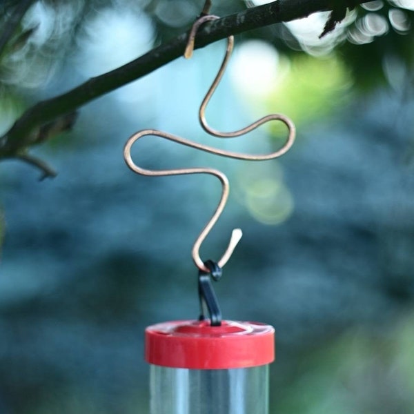 Decorative Copper Hanger Hook with Perch for hummingbird feeder, bird feeder, wind chimes. Handmade decorative hook, extender.