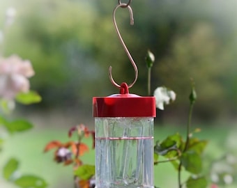 Comedero para colibríes de cobre forjado a mano: colgador decorativo para plantas