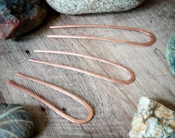 Satin Mini Stone Textured Copper Hair Fork, Bun Pin, Finish Hair Pin, French Pin, U Pin, Hand Hammered