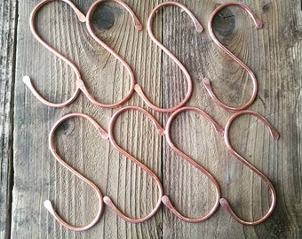 Ganchos en forma de S de cobre forjado a mano: perchas para cocina y jardín (juego de 8)