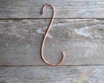 Solid Copper S hook, 6.5 inch long length extender, 2 in wide mouth.