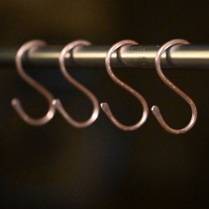 Set of 4, small, 2-inch Copper S hooks, hangers, pot rack hooks, garden hooks, display hooks, kitchen, garden, utility hooks