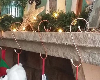 Hand Forged Copper Christmas Stocking Holder: Mantel Hook