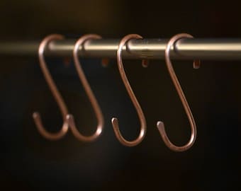 Ganchos en forma de S de cobre forjado a mano: Perchero para ollas de cocina o jardín (7,6 cm)