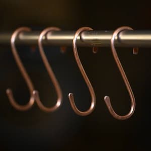 Set of Ten Copper S Hooks: Hand Forged 3-inch Pot Rack Hangers