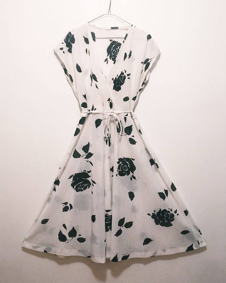 Vintage Black White Floral Dress image 3