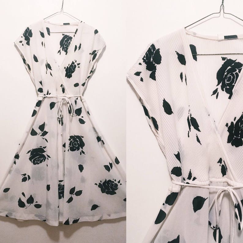 Vintage Black White Floral Dress image 1