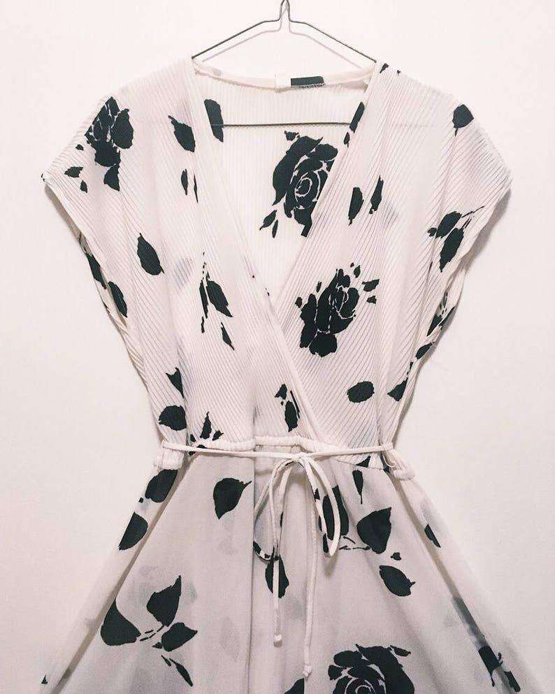 Vintage Black White Floral Dress image 2