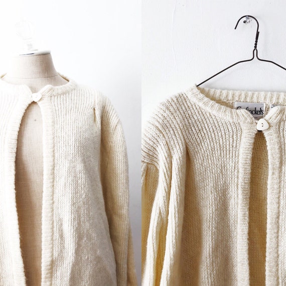 Vintage Cream Colored Wool Open Cardigan - image 1