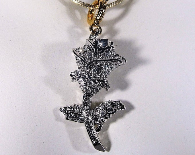 Vintage Nolan Miller Rhinestone Flower Charm w/ Gold Filled Snake Chain - Rhinestone Flower Charm / Necklace - Multi-purpose Charm Necklace