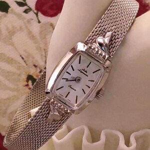 Womens Wrist Watch – Jules Jurgensen Wristwatch with a 10K White Gold-Filled Mesh Band & Diamond Accents – Quartz Watch – Vintage Wristwatch
