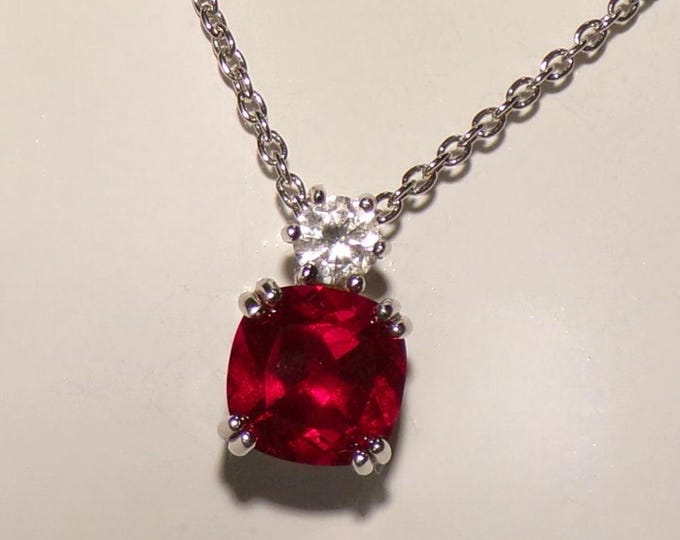 Womens Necklace – Ruby and White Sapphire – Sterling Silver - Vintage
