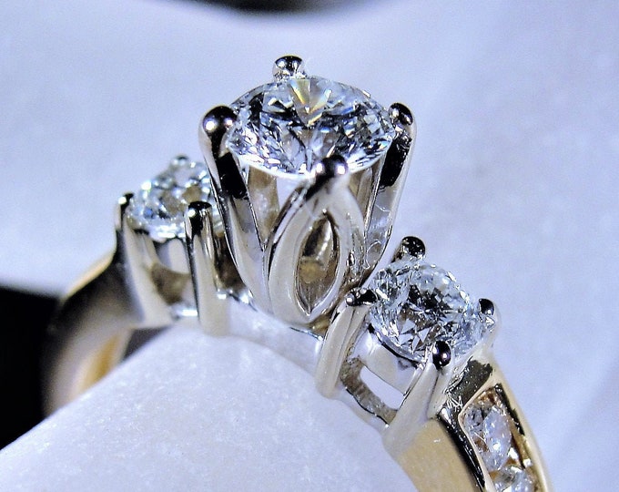 Trilogy Ring, 14K Gold Diamond Engagement Ring w/ Channel Set Diamonds, Engagement Ring, Anniversary Ring, Vintage Ring, Sz 7, Free Sizing!!