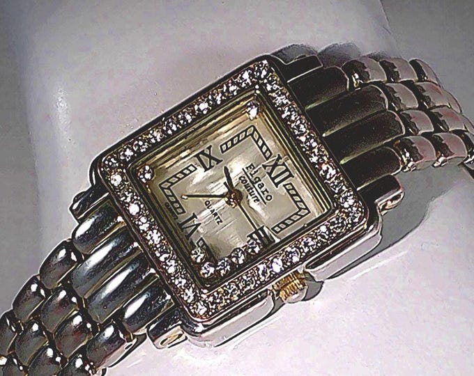 Women’s Wrist Watch – Figaro Couture- Mother of Pearl Face – Rhinestones and Cubic Zirconia - Quartz – Analog – Second Hand