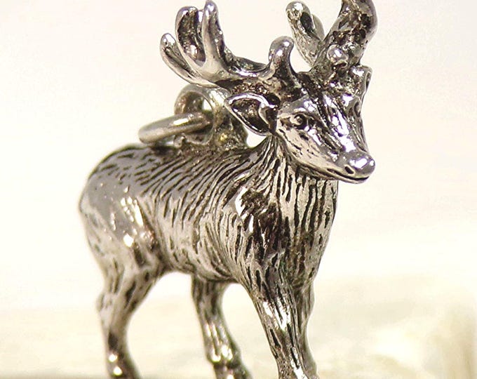 Charm - Sterling Silver Stag - Deer with Antlers - Vintage