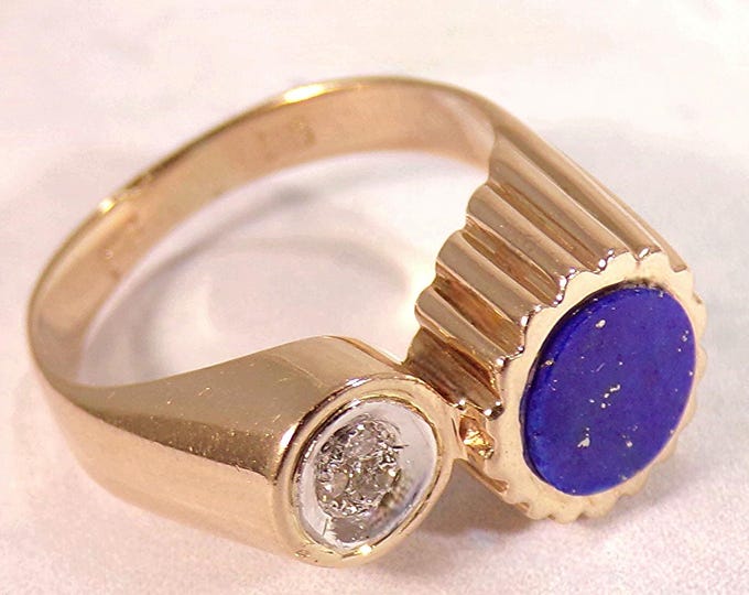Ring –   14K Gold Blue Lapis Lazuli and Diamonds Ring - Size 6 – Free Sizing