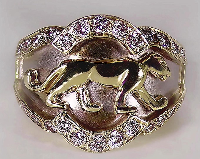 14K Gold Diamond Panther Ring – Vintage Statement Jewelry, Size 7