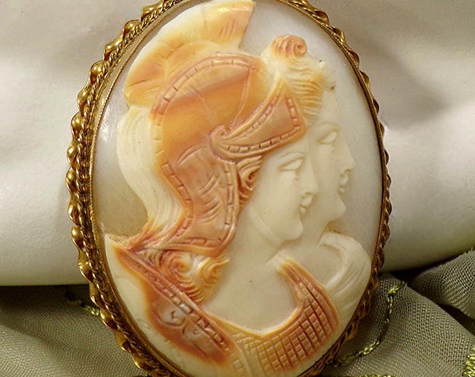 Victorian Jugate Cameo – Brooch or Pendant - Carnelian Shell – Gold Filled – Vintage – Circa 1950s
