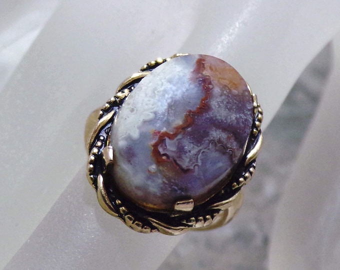 Vintage Victorian 10K Yellow Gold Filled Marbled Chrysoprase Stone Bezel Set – Victorian Vintage Ring – Stone Ring - Size 5.25 – Free Sizing
