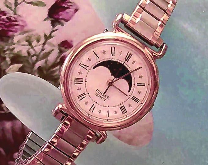 Vintage Pulsar Moon Phase Watch: Two-Tone Silver & Gold