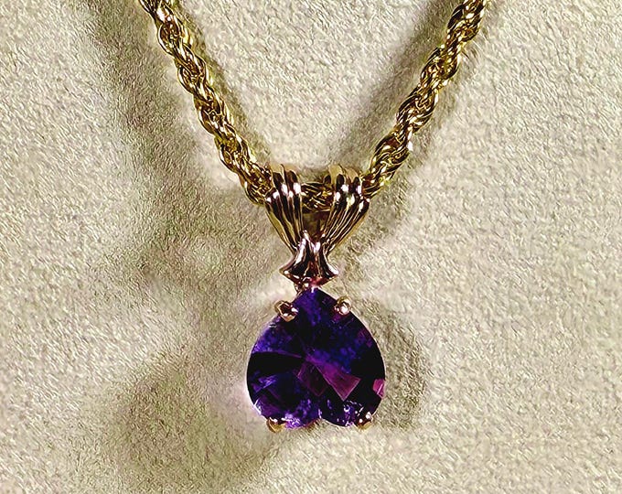 14K Yellow Gold Purple Amethyst Heart Gemstone Pendant with Twisted Cable Chain – Fine Jewelry