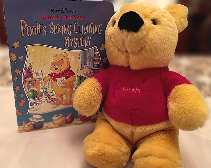 Walt Disney’s Winnie the Pooh – Pooh’s Spring-Cleaning Mystery – Stuffed Pooh Bear – Sears Bear for Disney - Vintage Child Book Set