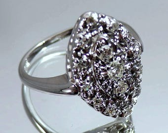 Bague pour femme - Navette Shield en diamants véritables - Or blanc 14 carats - vintage