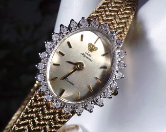 JULES JURGENSEN Damen Original Diamant Armbanduhr, Goldton Armbanduhr, Quarzuhr, Analoguhr, Diamantarmbanduhr, Vintage-Armbanduhr