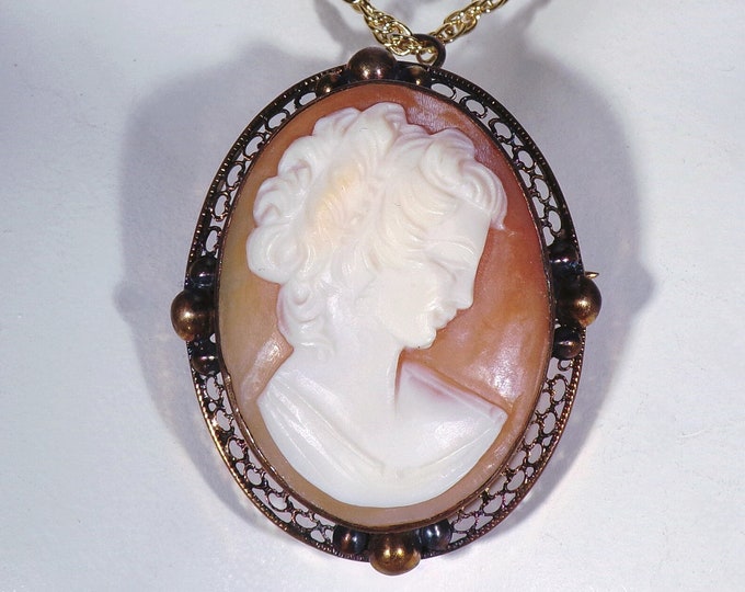 D’ABROS 12K Gold Filled Cameo Brooch / Necklace, Convertible Brooch, 1960’s Cameo, Victorian Style Brooch, Vintage Brooch