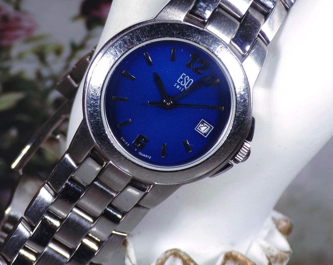 Womens Watch – Womens Sports Watch ESQ made by Movado   - Blue Sapphire Face - Quartz Watch – Swiss Movement - Vintage Wristwatch
