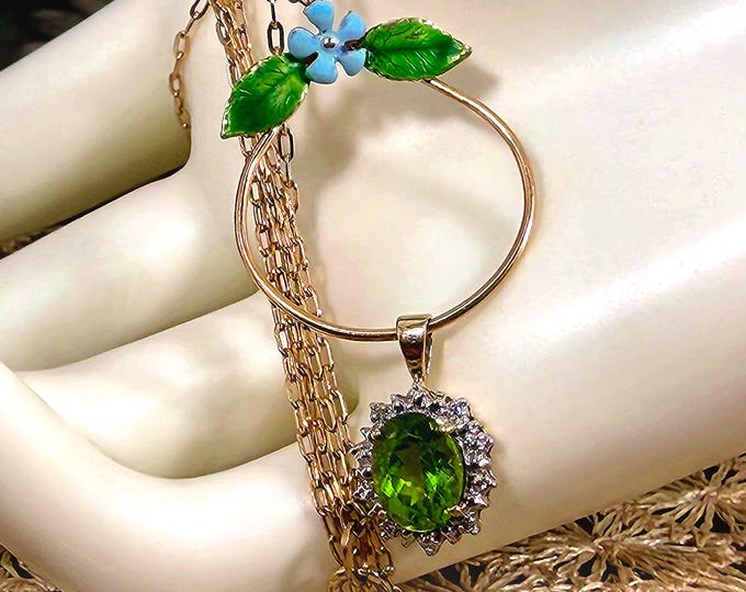 14K Gold Necklace – Victorian Charm Necklace with Enamel Floral Bale – Antique Pendant