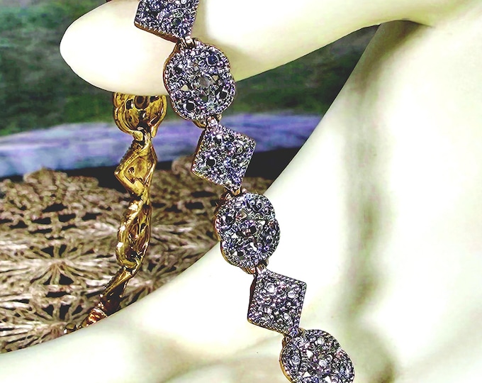 Diamond Bracelet – Sterling Silver with Gold Vermeil Backing Illusion Diamond Chip Bracelet – Vintage Accessory