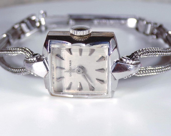 Womens Wrist Watch – 14K White Gold Longines Art Deco Mechanical Womens Wrist Watch – Analog Watch – Vintage Wristwatch
