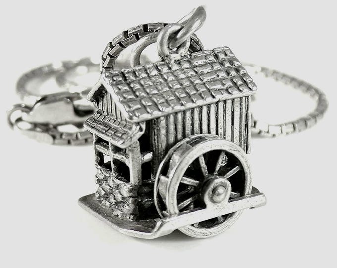 Beaucraft Sterling Silver Old Grist Mill Charm Necklace – Spinning Waterwheel Pendant, Mid Century