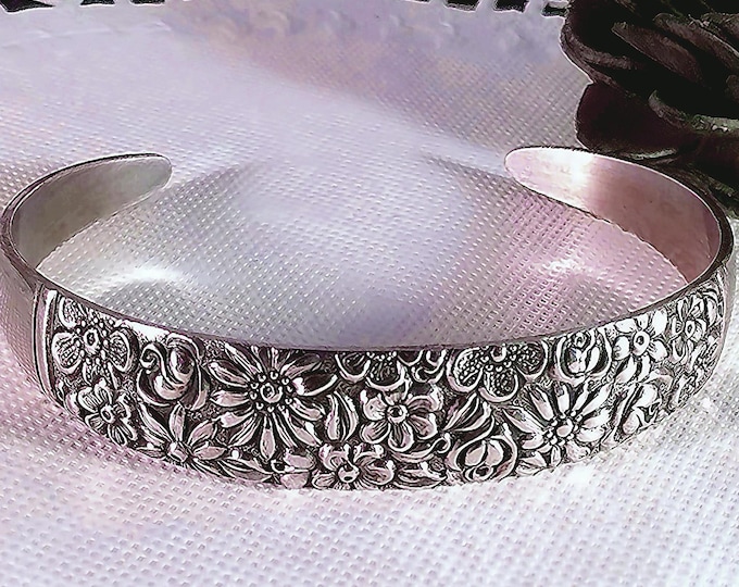 Vintage Sterling Silver Floral Cuff Bracelet - Towle Contessina 1965