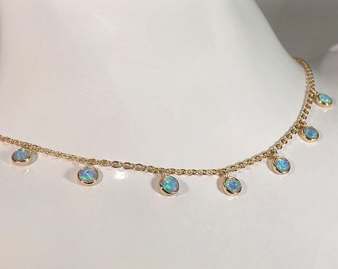 Necklace – Iridescent Opals – Gold Vermeil over 925 Sterling Silver - Vintage