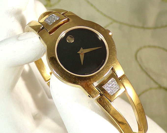 Movado Amorosa Gold Wristwatch –Museum Dial - Genuine Diamonds – Sapphire Crystal – Bangle Band - Swiss Made – Analog – Vintage